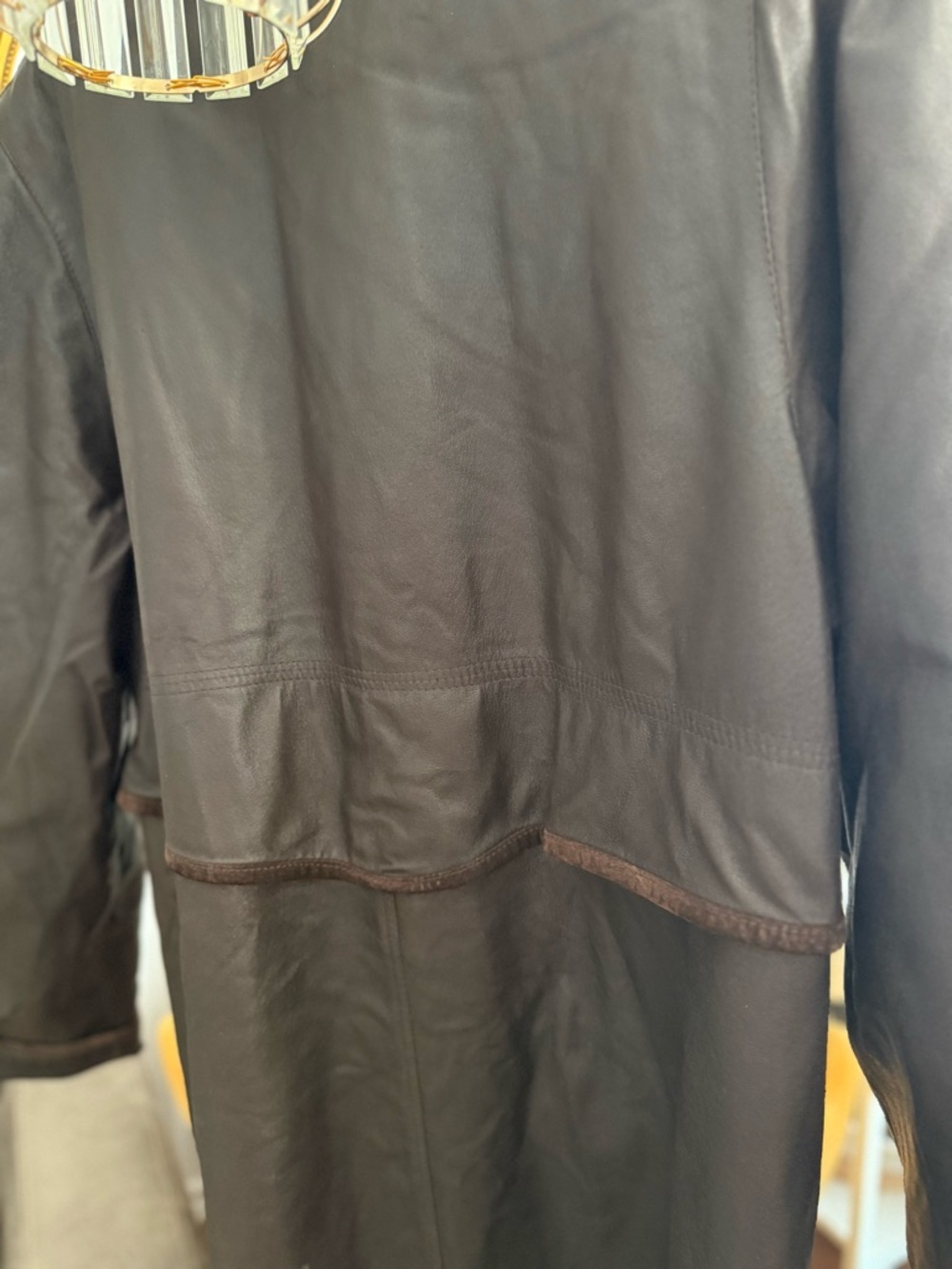 Vintage 90s Chocolate Brown Leather Suede Trim Long Trench Duster Grunge Matrix - Picture 8 of 8